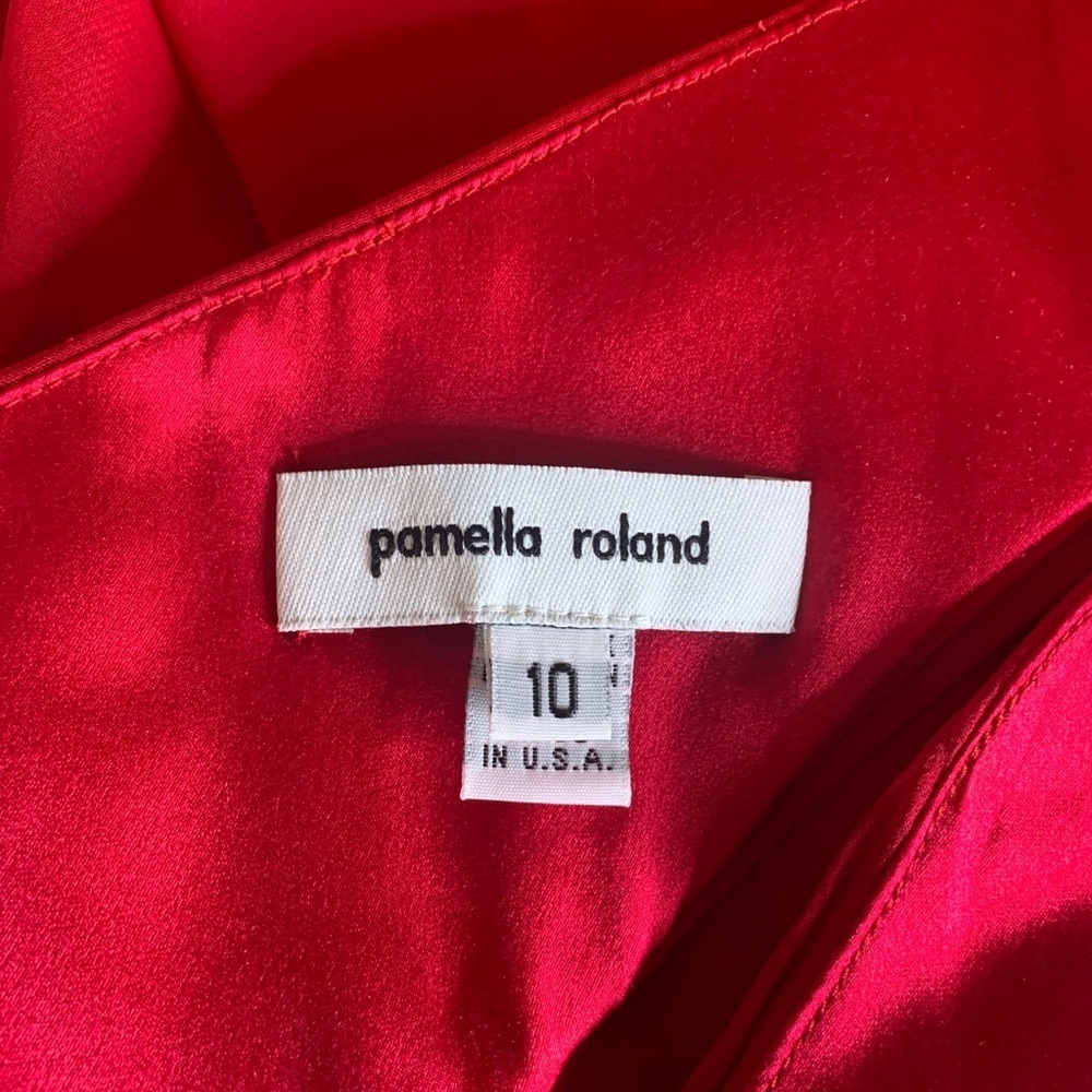 Pamella Roland Red 100% Silk One Shoulder Pleated Cocktail Dress Size 10 USA - Picture 3 of 6